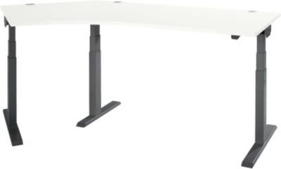 Schäfer Shop Select Winkelschreibtisch ERGO-T 2.0, elektrisch höhenverstellbar, 135° Winkel links, T-Fuß, Breite: 218,5 cm, weiß/anthrazit - Bild 1