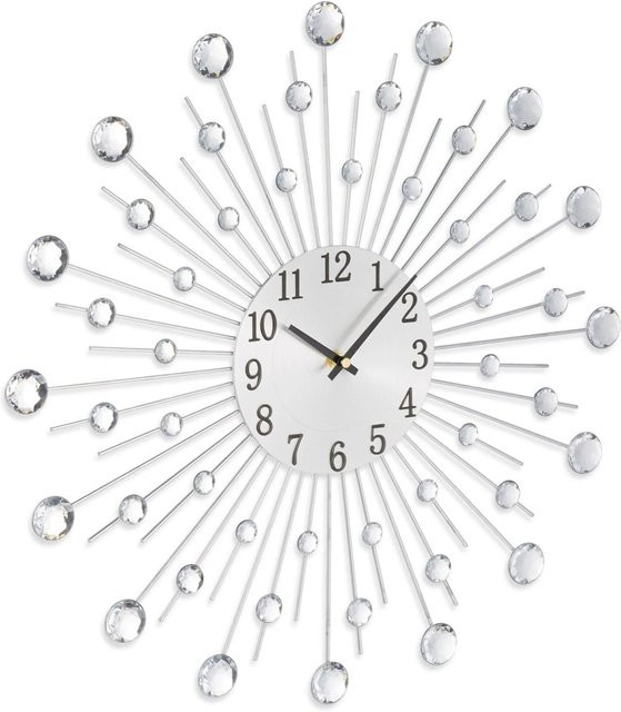 Relaxdays Wanduhr Diamant in Silber aus Eisen und Acryl mit analogem Quartzwerk, Durchmesser: 50 cm, Tiefe: 4,5 cm - Bild 1