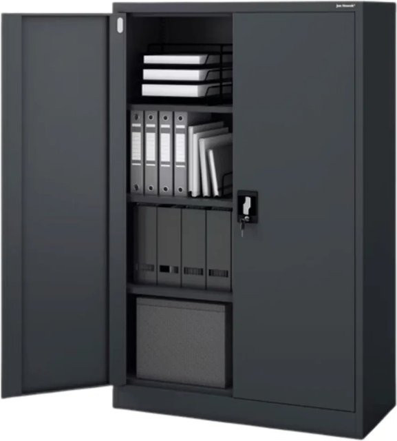 JAN NOWAK Aktenschrank KEVIN aus Metall in Anthrazit, abschließbar mit Flügeltüren und verstellbaren Regalböden, H x B x T: 140 x 90 x 40 cm - Bild 1