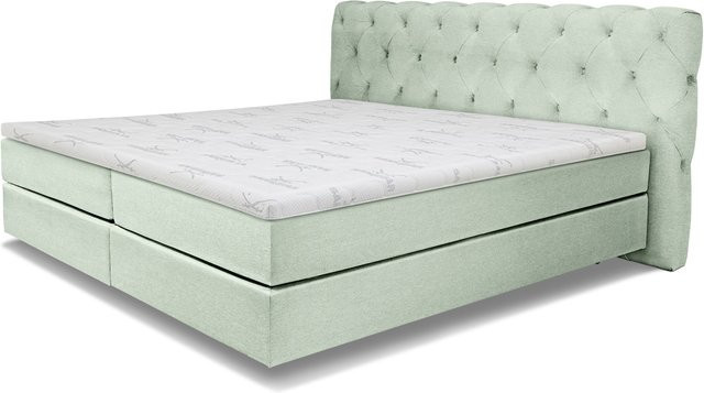 Boxspringbett SANSIBAR LIVING Langeoog in Blau und Silber mit Stoffbezug und Taschenfederkern, B/T: 180 x 200 cm - Bild 1
