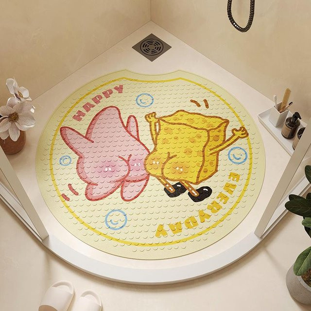 Runde Anti-Rutsch Badezimmer Matte mit SpongeBob Schwammkopf Motiv von Yiran Health & Beauty, Durchmesser: 55 cm - Bild 1