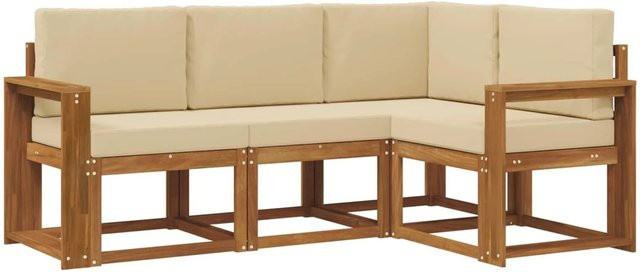 vidaXL Outdoor-Sofagarnitur L-Form aus massivem Akazienholz mit Kissen in Natur und Beige - Bild 1