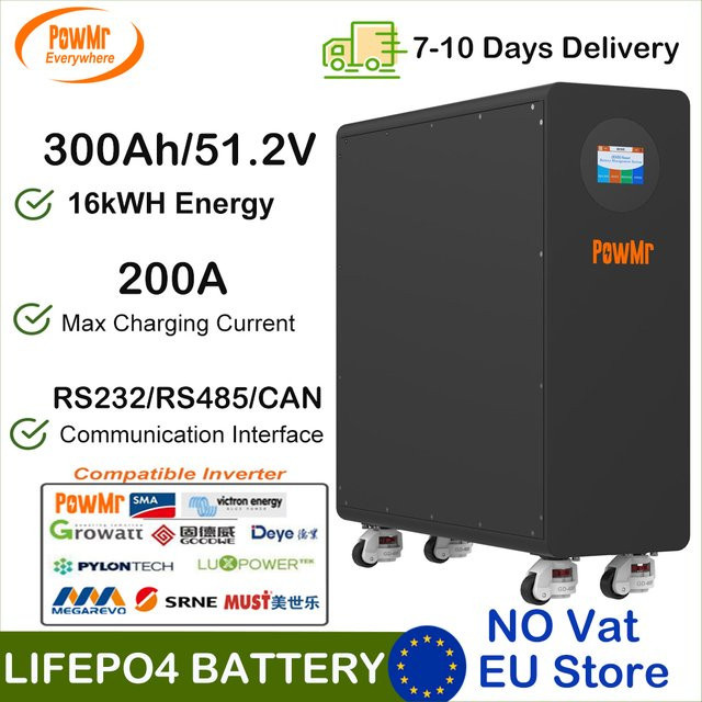 PowMr LiFePO4 48V 300Ah 16kWh Lithium Solar Batterie mit BMS und RS485 für Home Storage - Bild 1