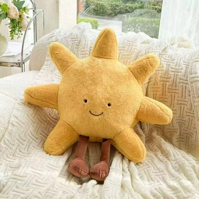 HomeHarmony Dekokissen Lachende Sonne in Gelb, Plüsch-Sonnenpuppe für das Wohnzimmer, Durchmesser: 28 cm - Bild 1