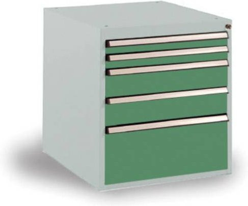 Manuflex BASETEC Schubfachschrank SP1122.6011 in Resedagrün RAL 6011 mit 5 abschließbaren Schubfächern aus Stahl, B/T/H: 56 x 58 x 50 cm - Bild 1