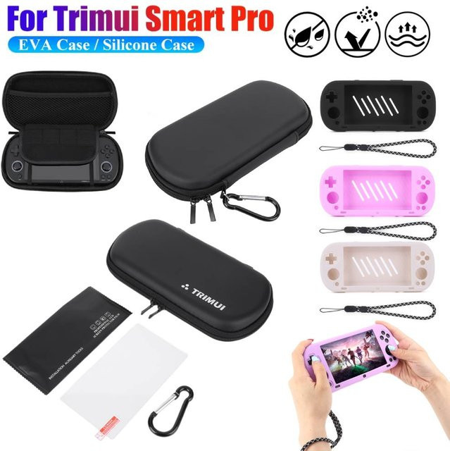 APWIKOGER Harte EVA-Tragetasche für Trimui Smart Pro Handheld-Spielekonsole in Schwarz inklusive Silikon-Schutzhülle und gehärteter Glasfolie - Bild 1