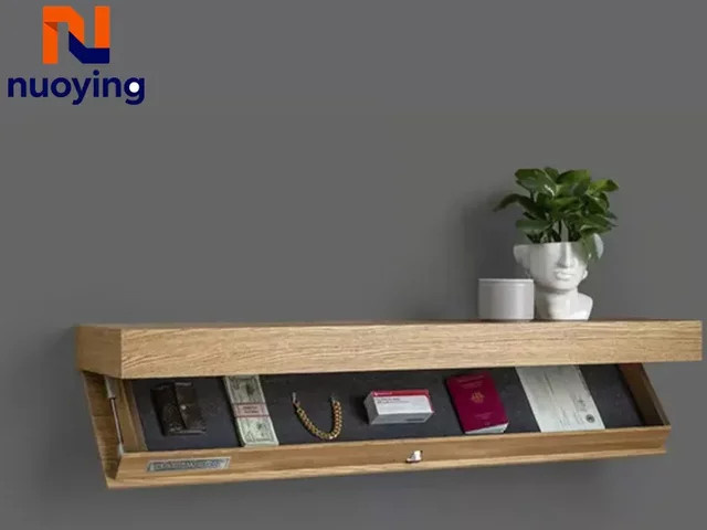 NUOYING Wandregal aus Holz mit verstecktem Geheimfach in Braun, modernes Schweberegal mit klappbarer Aufbewahrungsbox - Bild 1
