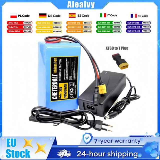 Aleaivy Lithium-Akkupack 24V 10,5Ah 10500mAh in Blau mit BMS und Ladegerät für 250W-350W Elektrorollstuhl-Motoren - Bild 1