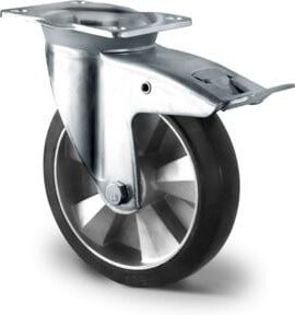 CASCOO Lenkrolle Serie BAF4 mit Totalfeststeller und Doppelkugellager K-Serie, Durchmesser: 125 mm, Farbe: Silber/Schwarz, Material: Stahl und Aluminium, verzinkt - Bild 1
