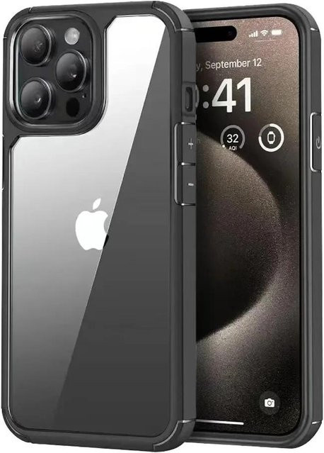 Yiran Bumper Armor Schutzhülle für iPhone 15 14 13 12 11 Pro Max X XS 7 8 Transparent und Schwarz - Bild 1