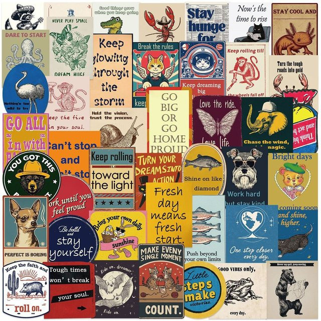 50 Stück Retro Amerikanische Graffiti Aufkleber, Wasserdichte PVC-Sticker für DIY, Mehrfarbig - Bild 1
