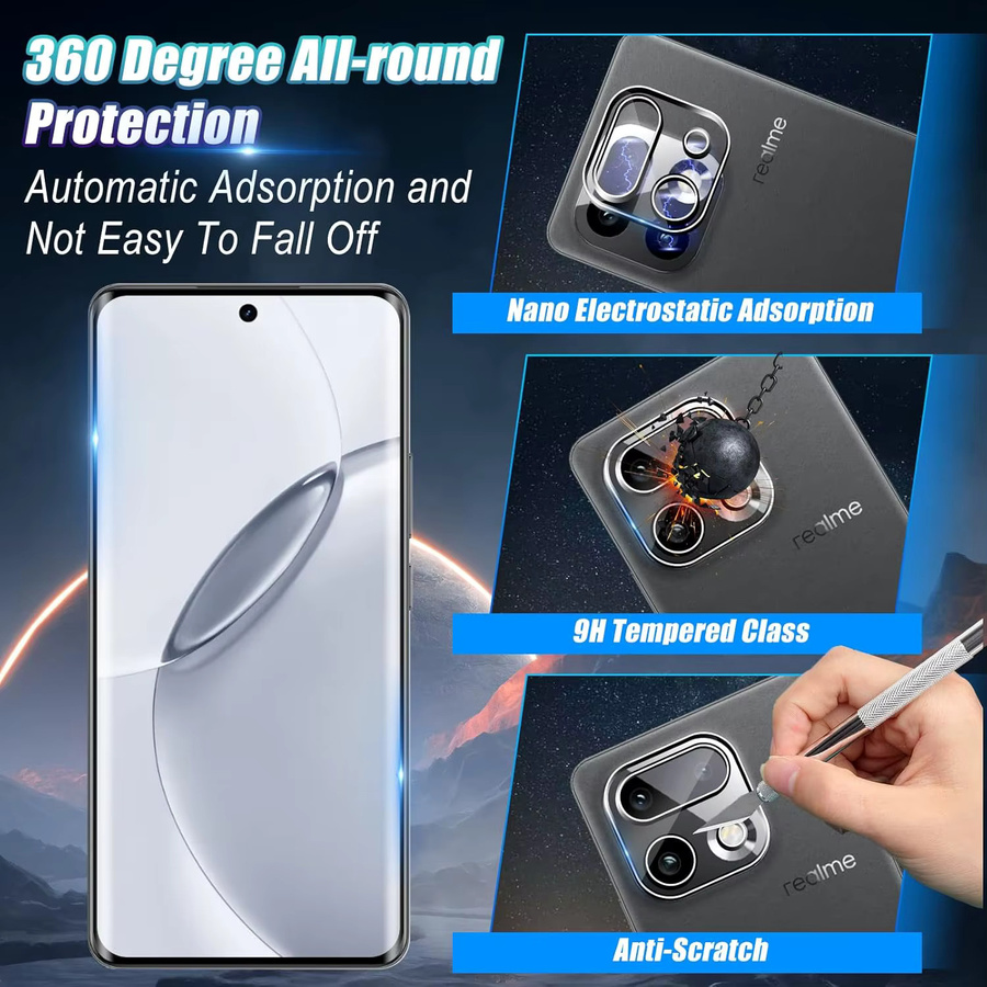 3D 9H gehärtetes Glas Displayschutzfolie und Kameraschutz für Realme 16Pro Plus RMX5131, transparent - Bild 5