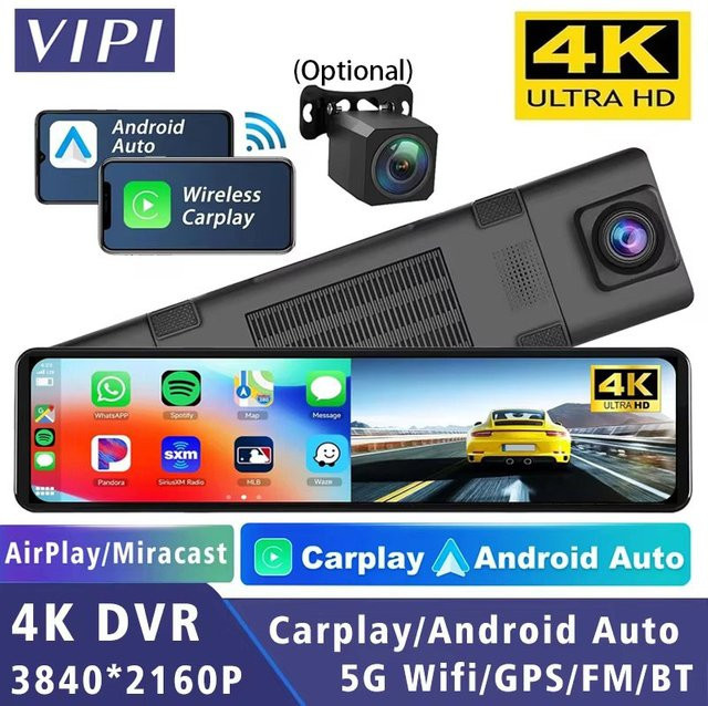 MYOLSD 4K Auto Dashcam Rückspiegel mit Android Auto und Apple CarPlay, 11,26 Zoll Display, GPS, WiFi, Bluetooth, Schwarz - Bild 1