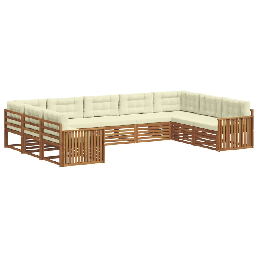vidaXL Sofagarnitur 9-teilig aus Massivholz Akazie in Natur und Creme mit U-Form und abnehmbaren Kissen - Bild 2