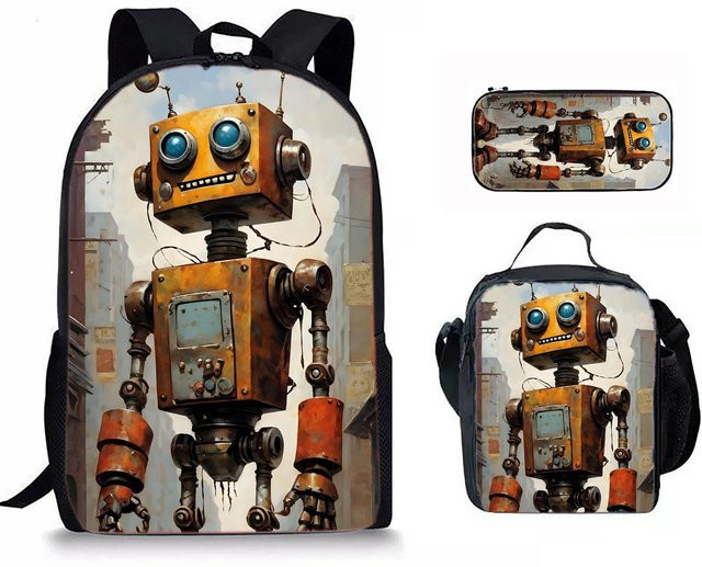 Fancy Style Studio 3er-Set Retro Roboter Accessoires in Multicolour für Rucksäcke und Schultaschen - Bild 1