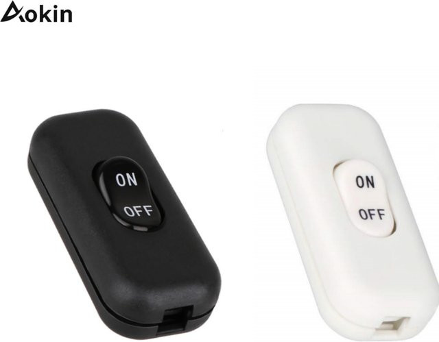 AOKIN Inline-Kabelschalter mit schwarzem Knopf, 6A 250V Ein/Aus-Schalter für Tischlampen und Schreibtischleuchten - Bild 1