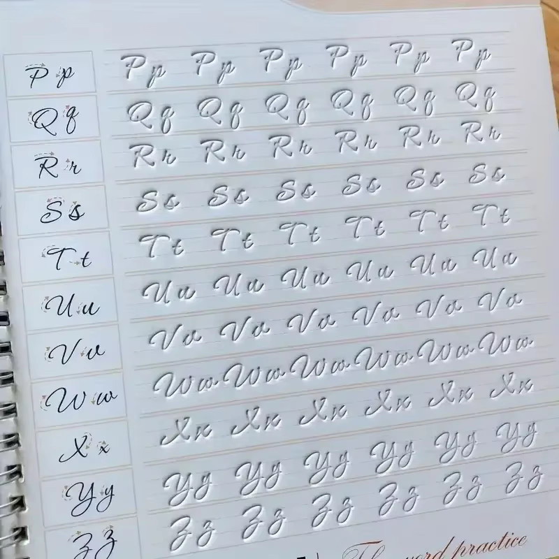 Wiederverwendbares Kalligraphie-Übungsheft für englische Kursivschrift und Handschrift mit Alphabet und Wörtern in Weiß - Bild 1