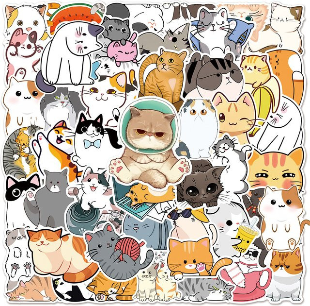 Rspctou Cartoon-Katzen-Meme-Aufkleber, Kawaii Anime Kätzchen Graffiti-Sticker, 10-teiliges Set, multicolour - Bild 1