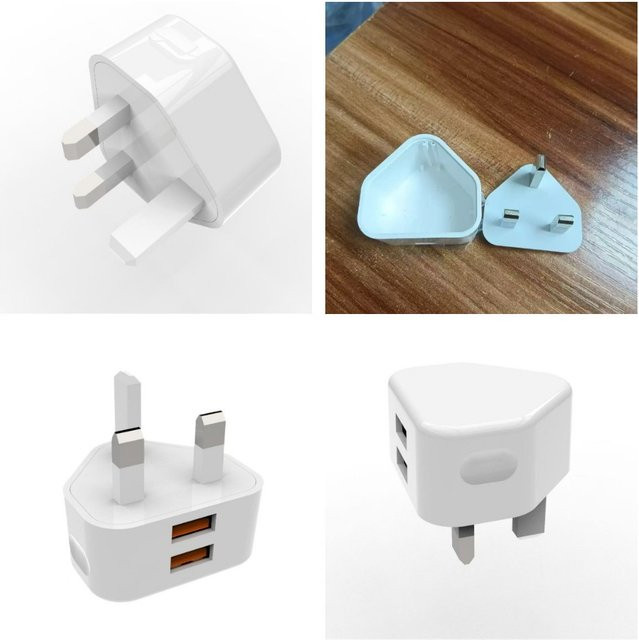 Dual-Port Fake Power Adapter Aufbewahrungsbox in Weiß – Sicherer Pillenorganizer im UK-Stecker Design - Bild 1