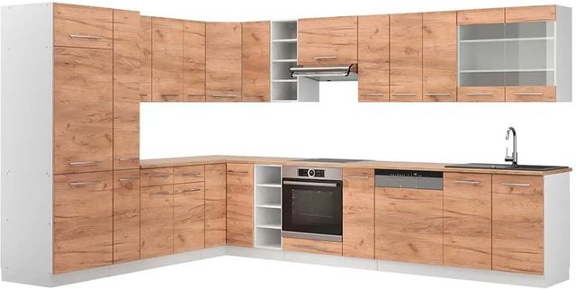 Vicco Fame-Line Eckküche Goldkraft Eiche/Weiß, moderne Küchenzeile mit Soft-Close-Türen, B: 347 cm, T: 257 cm - Bild 1