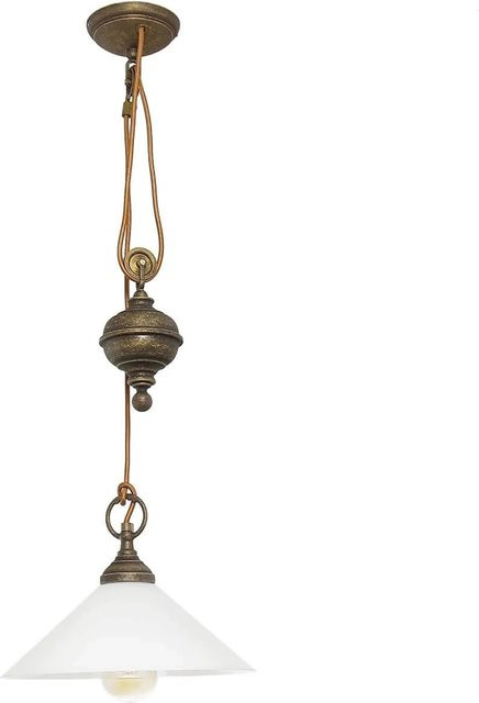 Licht-Erlebnisse Hängelampe aus Messing und Glas in Bronze Antik und Weiß, verstellbar, Breite: 30 cm, E27 - Bild 1