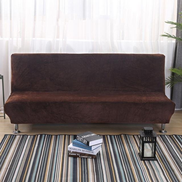 Lellen Plüsch-Sofabettbezug aus Samt in Braun, All-Inclusive-Schonbezug für Schlafsofa ohne Armlehne, Größe S - Bild 1