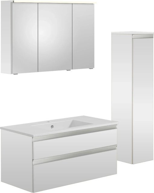 Schöner Wohnen Badmöbel-Set Stockholm 6-teilig in Weiß Hochglanz mit Mineralgusswaschtisch und LED-Spiegelschrank - Bild 1