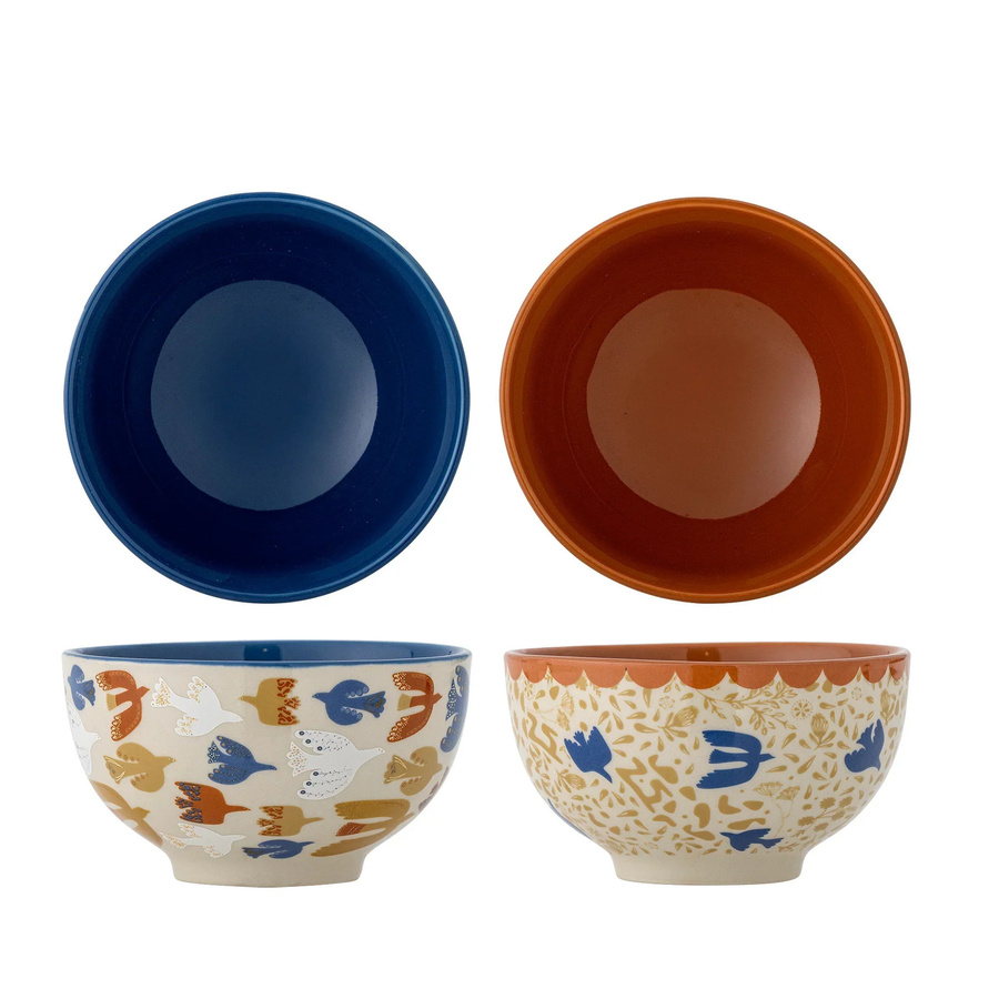 Bloomingville Schüsselset Anniversary Dessertschalen aus Keramik in Multicolour und Blau mit floralem Muster, 2er-Set, Durchmesser: 13,5 cm - Bild 1