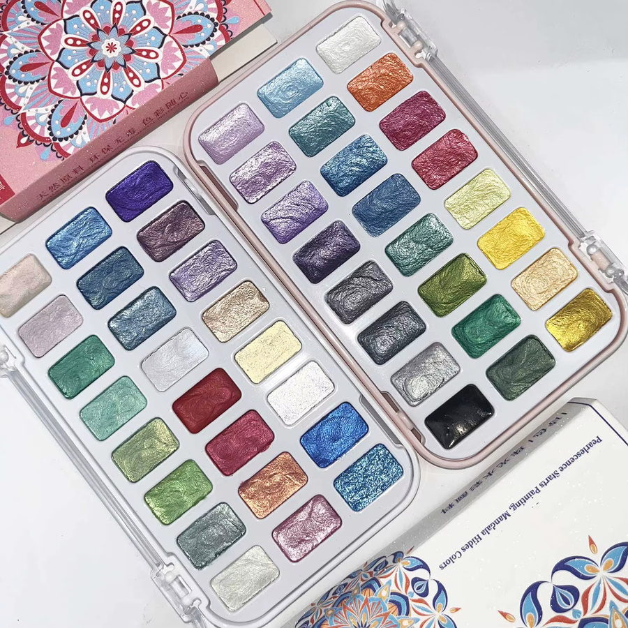 24 Farben Metallic-Perlen-Aquarell-Pigment-Set in Multicolour und Schwarz für Nagelkunst, Malerei und Kalligraphie - Bild 2
