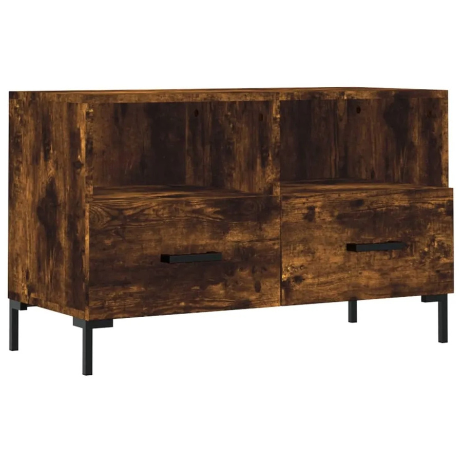 vidaXL TV-Schrank aus Holzwerkstoff und Eisen in Räuchereiche, Braun, B/T/H: 80 x 36 x 50 cm - Bild 2