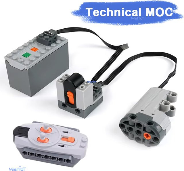 wishiot MOC Power Functions Servomotor-Kit mit High-Tech-Batteriekasten und Fernbedienung in Grau für technisch kompatible Bausteine - Bild 1