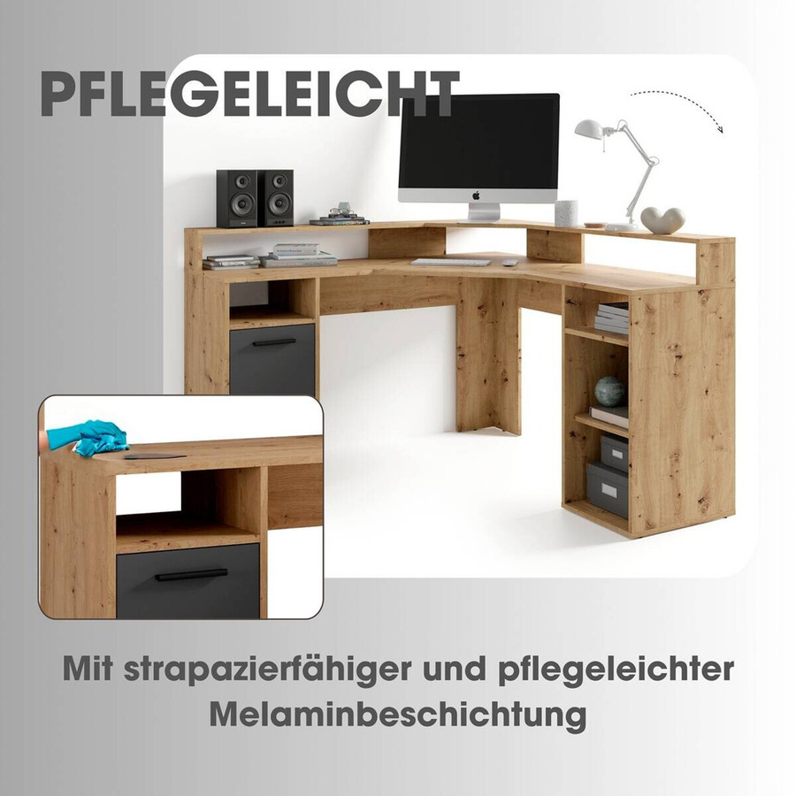 Eckschreibtisch FOX von byLIVING in Eiche und Anthrazit, B/T/H: 139 x 139 x 90,8 cm - Bild 4