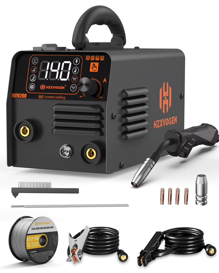 HZXVOGEN HVM200 3-in-1 MIG TIG MMA Schweißgerät Synergy Inverter, Tragbare Halbautomatische Schweißmaschine für Metall und Eisen, Schwarz - Bild 3