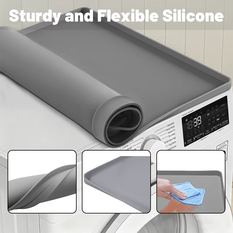 Faltbare Silikon-Abflusspfanne für Waschmaschine und Trockner, Anti-Vibration und rutschfest, Grau - Bild 2