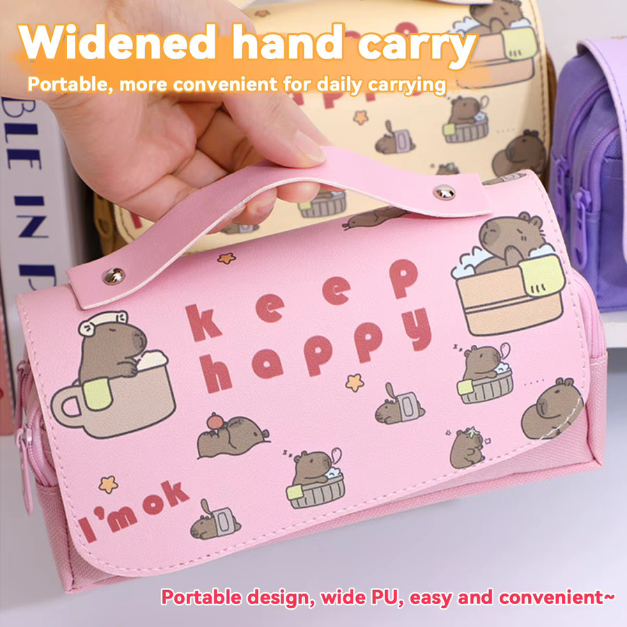 Kawaii Federmäppchen mit großem Fassungsvermögen als Schreibwarentasche für Mädchen und Studenten in Pink oder Braun - Bild 1