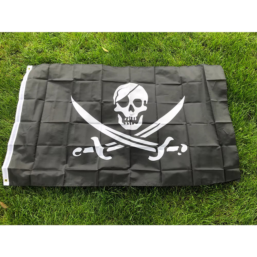 TIKI FLAG Piratenflagge Totenkopf mit Messer in Sand und Schwarz, B: 150 cm, H: 90 cm - Bild 2