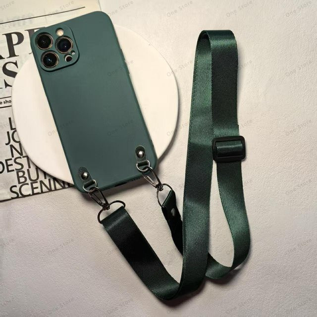 Motorola Schutzhülle aus weichem Flüssigsilikon mit Lanyard-Umhängekette für Moto Edge 60 Fusion, 60Pro, 60S und Moto E13 in Grün - Bild 1