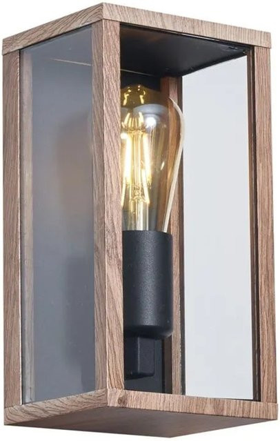 QAZQA Industrielle Wandleuchte Charlois in Holzoptik Braun, IP44 Außenleuchte für Fassade und Terrasse, Breite: 26 cm - Bild 1