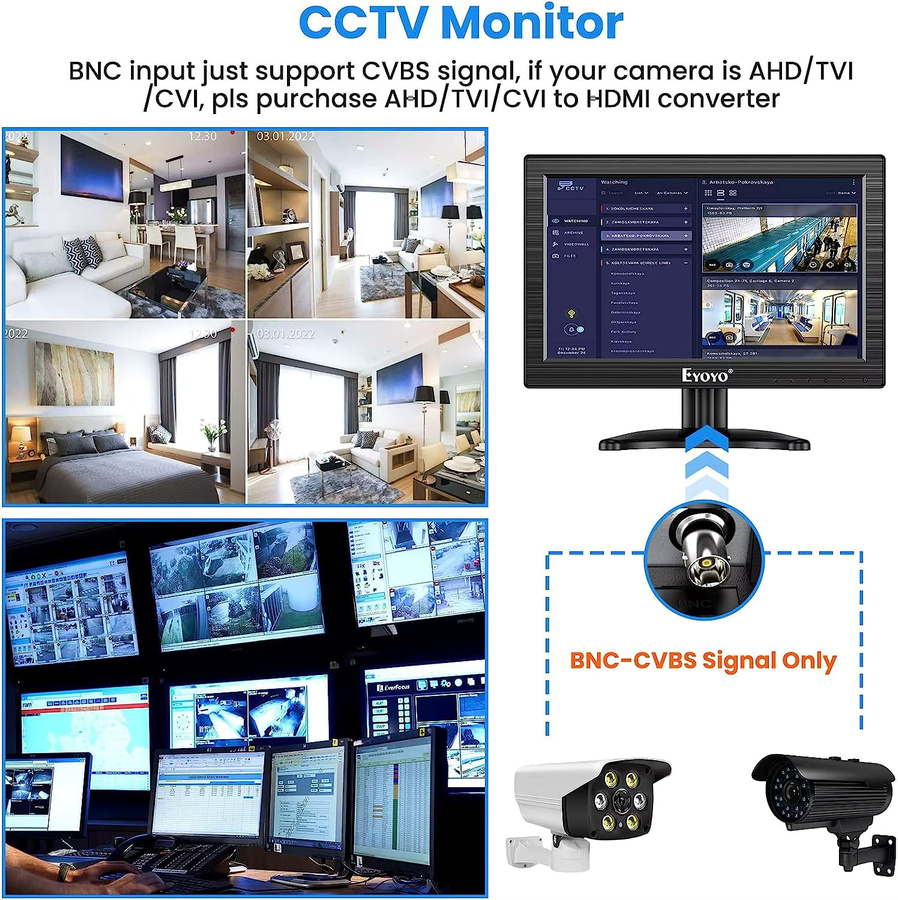 Eyoyo 12 Zoll TFT-LCD-Monitor in Schwarz mit HD-Auflösung, HDMI, USB-C, AV, BNC und VGA sowie integrierten Lautsprechern - Bild 5
