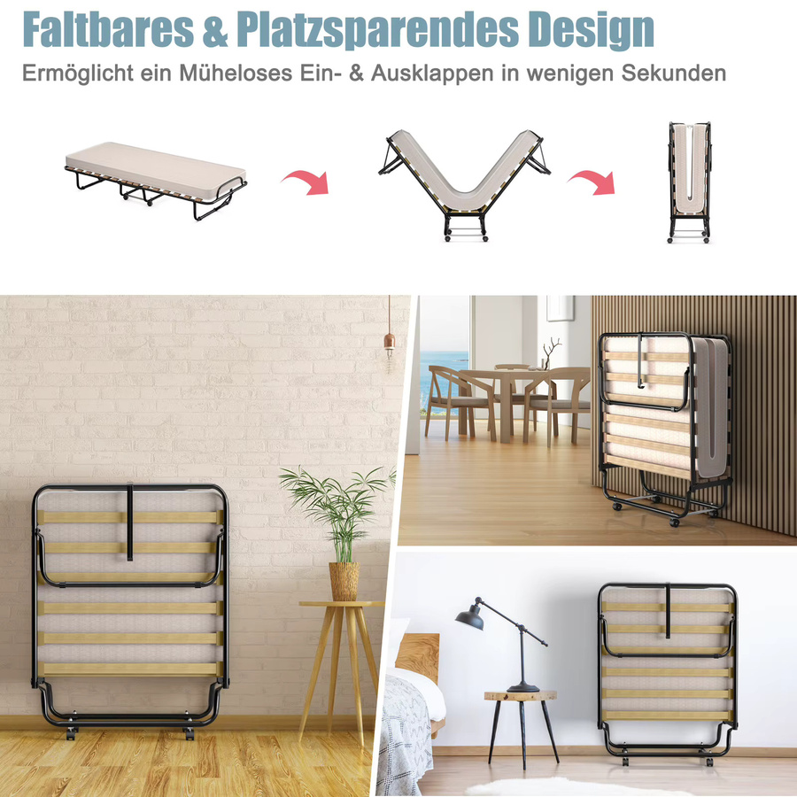 GOFLAME Klappbares Gästebett mit Matratze aus Rückstellschaum in Blau, B/L: 80 x 190 cm - Bild 2