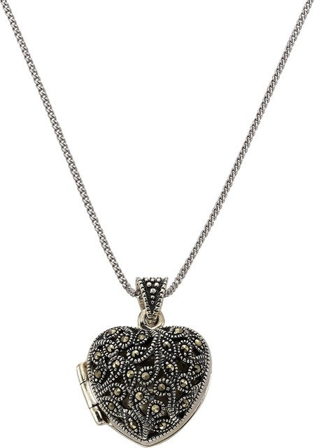 Zeeme Gemstones Halskette 925 Silber, Medaillon Herz-Form, Markasit, Damen - Bild 1