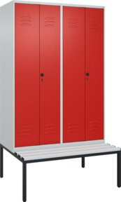C+P PSA Doppel-Spind Classic PLUS Sitzbank mit 4 Abteilen und Kunststoff-Sitzfläche, B/T/H: 212,0 x 120,0 x 81,5 cm, Grau/Rot - Bild 1