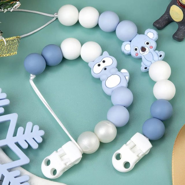 TYRY.HU 2er Set Baby Schnuller Clips mit integriertem Silikon Beißring als Zahnspielzeug, BPA-frei - Bild 1