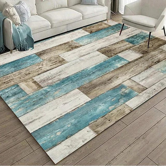 Binchi Furniture Teppich mit geometrischem Muster in Grau und Blau, rutschfest und weich, B/T: 60 x 40 cm - Bild 1