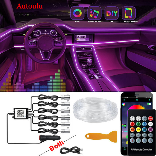 AnautosL Neon Flex RGB LED Streifenlicht 12V mit App-Fernbedienung, Multicolour Ambiente-Lichter für dein Auto - Bild 1