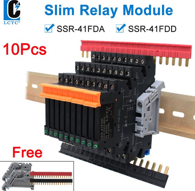 LCTC 10er Set Slim SSR Solid State Relais Module DC zu AC/DC, Berührungslos, DIN-Schiene, 6A, Schwarz - Bild 1