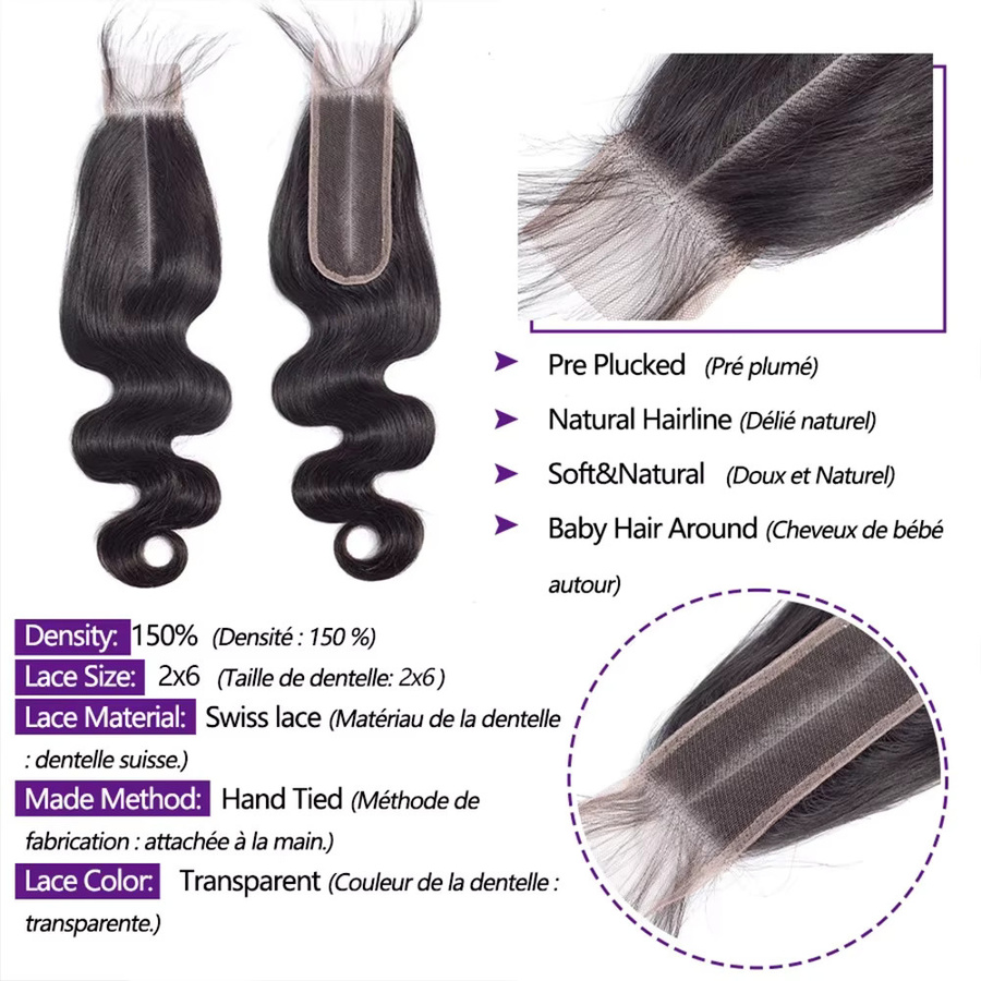 Fashowbeauty Lace Closure mit Body Wave Echthaar-Bündeln, 100% Remy Echthaar-Extensions, Unisex - Bild 4