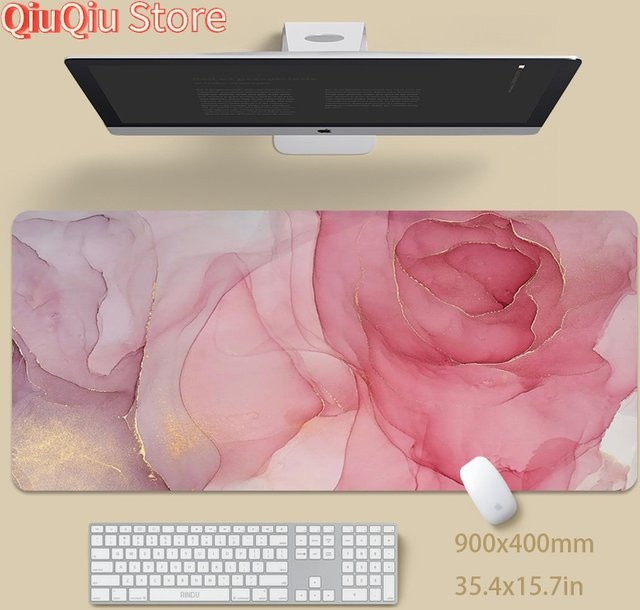 Potdemiel XXL Gaming-Mauspad Lock Edge in Marmor-Optik, Farbe: Pink, Breite: 80 cm, Tiefe: 30 cm - Bild 1