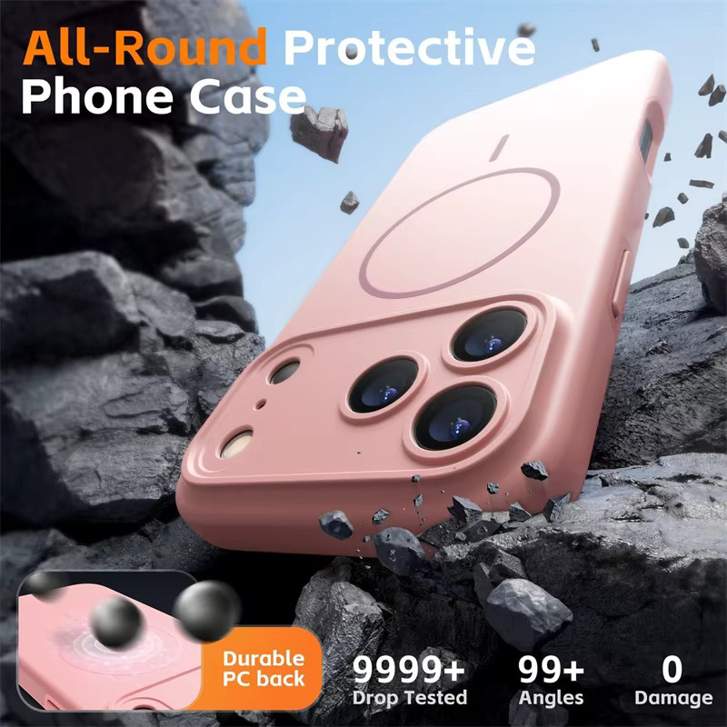 Magnetische Silikon-Schutzhülle mit MagSafe Kompatibilität für Apple iPhone 17 Air 16 15 14 13 12 Pro Max Plus in Beige und Pink - Bild 4