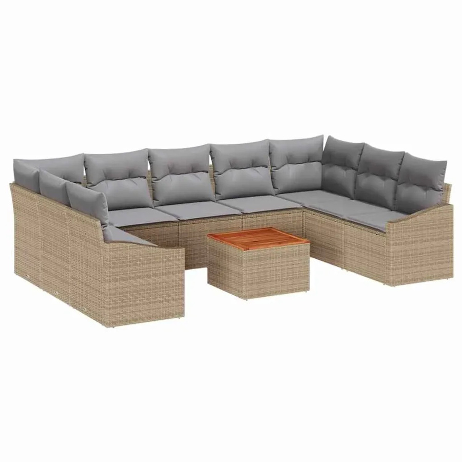 vidaXL Garten-Sofa-Set aus Poly-Rattan in Beige mit 10 Teilen, inklusive Kissen und Couchtisch, wetterbeständig und UV-resistent - Bild 2